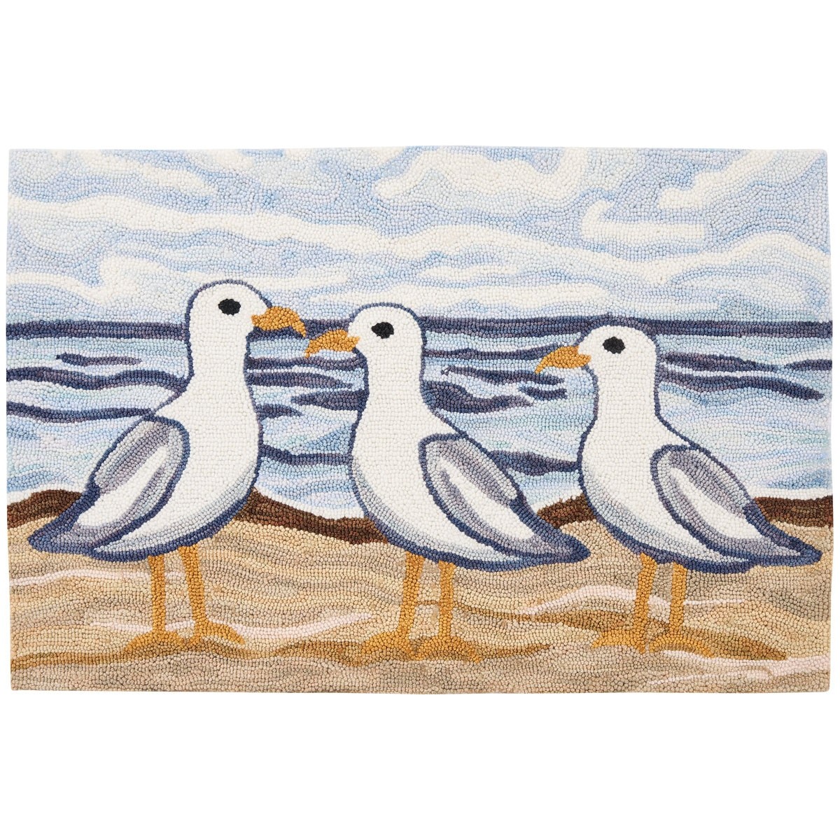 (image for) Seagulls on the Beach Hooked Rug Coastal Cottage Nautical Decor 2 x 3 ft