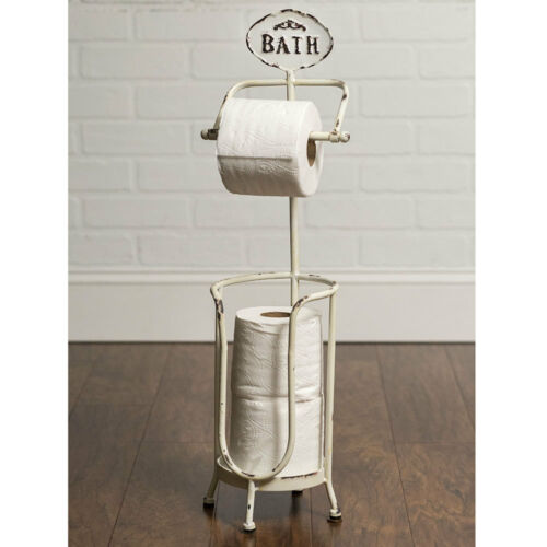 (image for) Bath Toilet Paper Holder Stand & Storage White Distressed