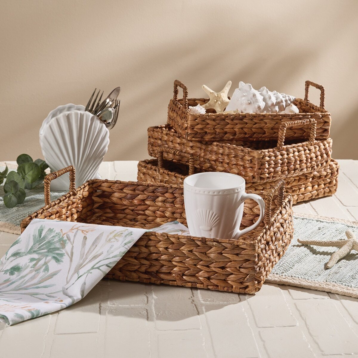 (image for) Woven Basket Tray Set of 4 Hyacinth Trays