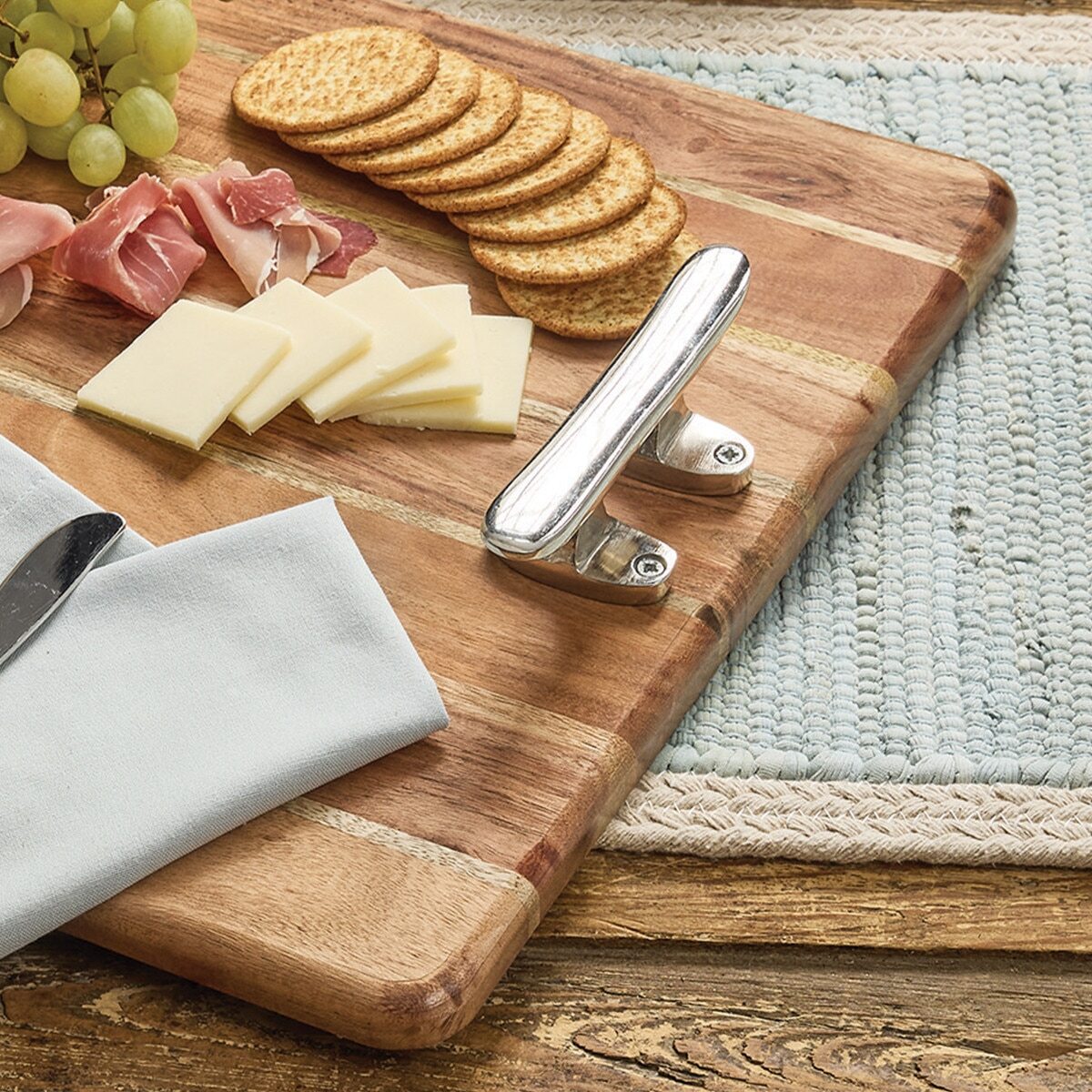 (image for) Wood Charcuterie Board Cheese Tray Boat Cleat Handles