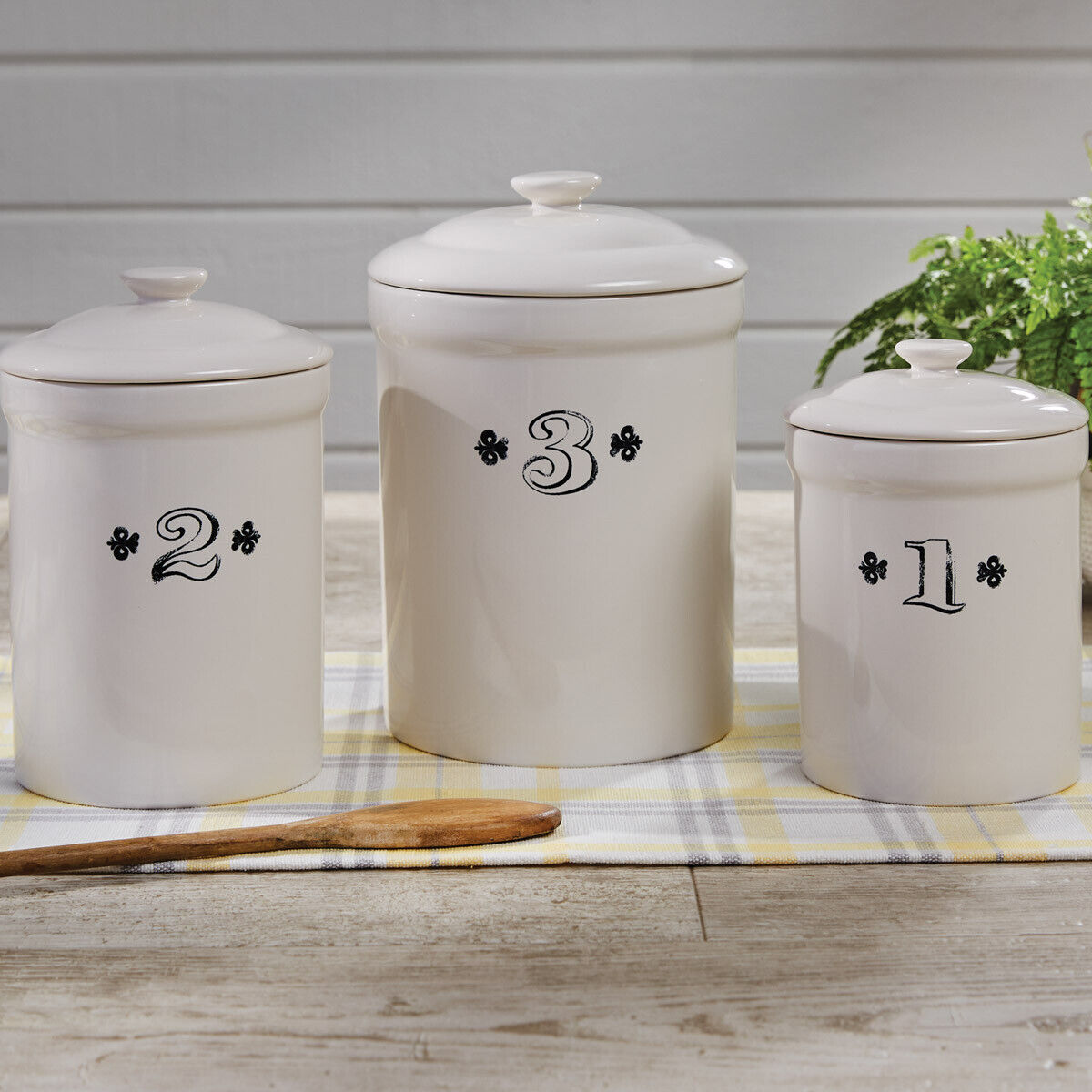 (image for) Ironstone Canister Set of 3 Numbers Kitchen Storage Canisters
