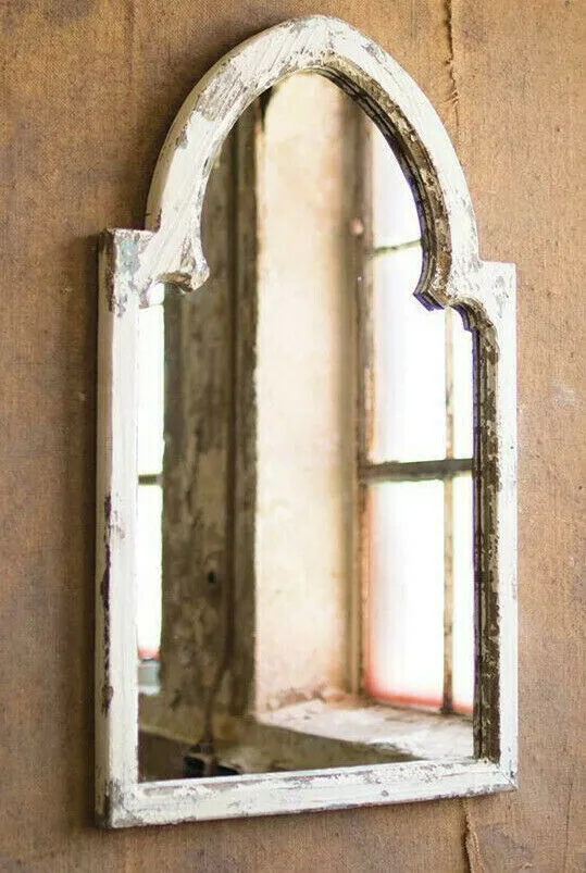 (image for) Arched Wood Framed Mirror Distressed Vintage Antique Style