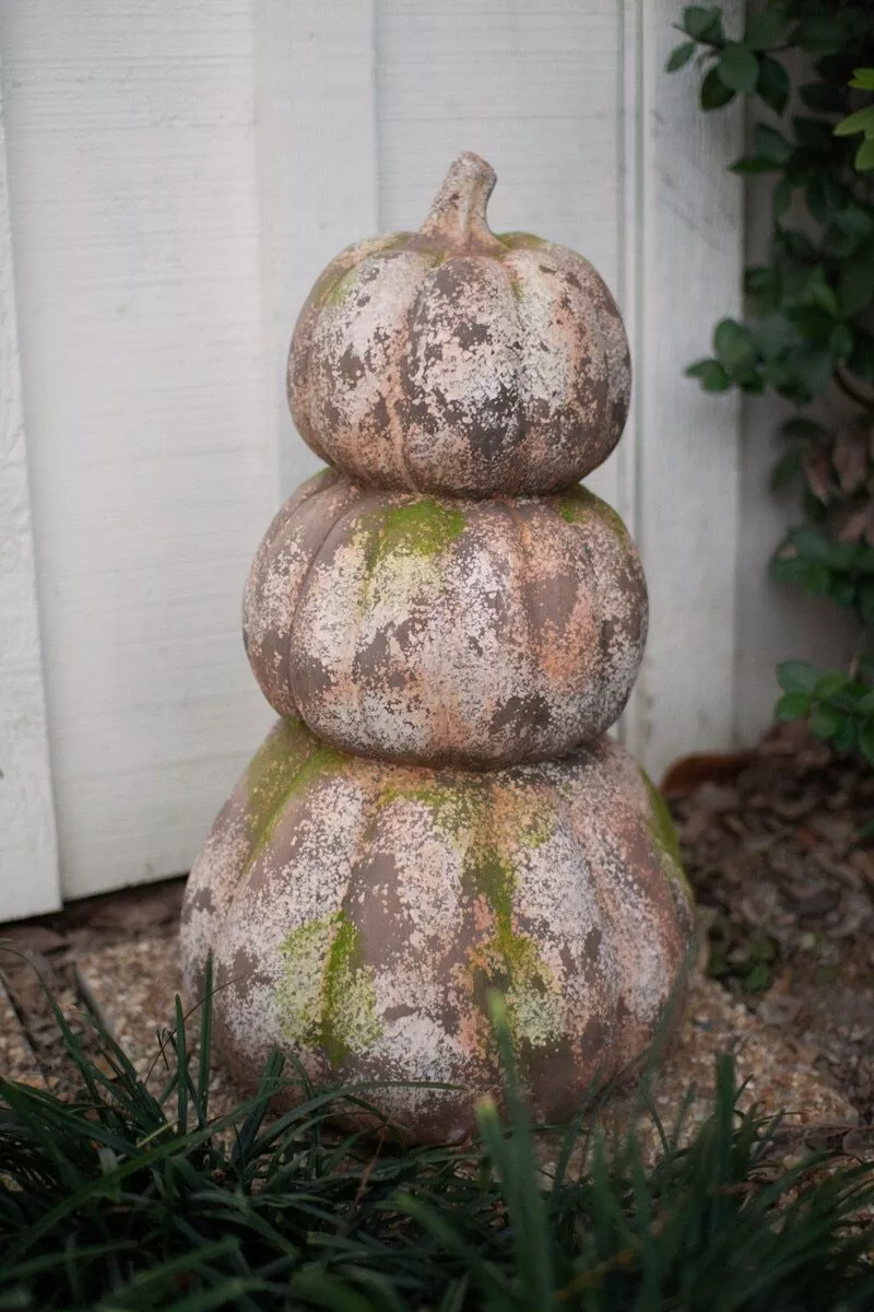 (image for) Stacked Pumpkins Sculpture Patina Finish Antique Style Pumpkin