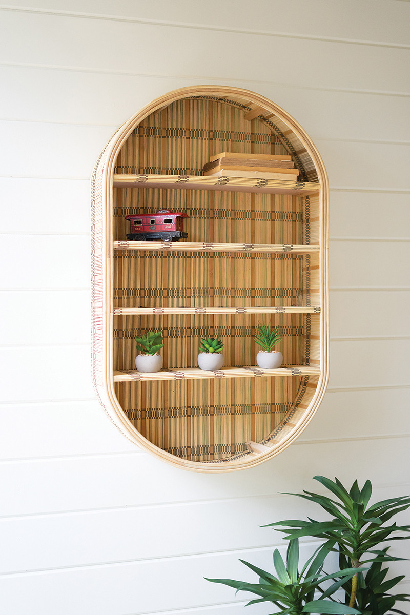 (image for) Rattan Wall Shelf 4 Shelves Boho Beach Cottage Home Decor