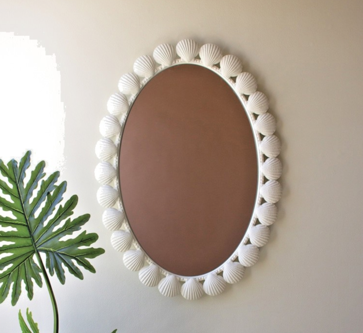 (image for) White Sea Shell Metal Framed Wall Mirror Oval Beach Coastal Cottage 26" x 37"