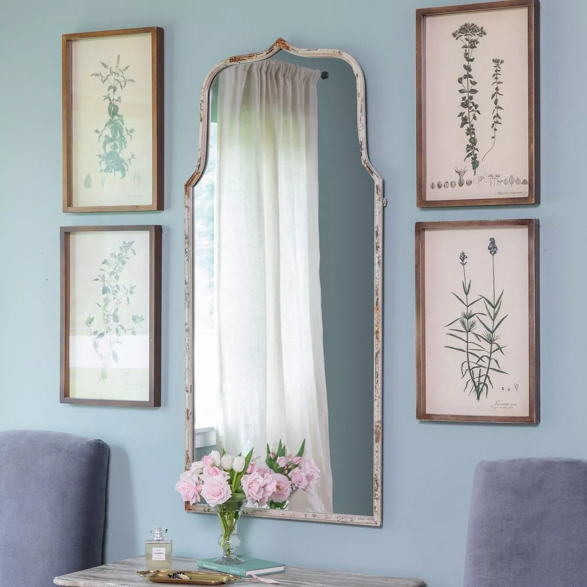 (image for) Metal Wall Mirror Distressed White Antique Vintage Style Keyhole
