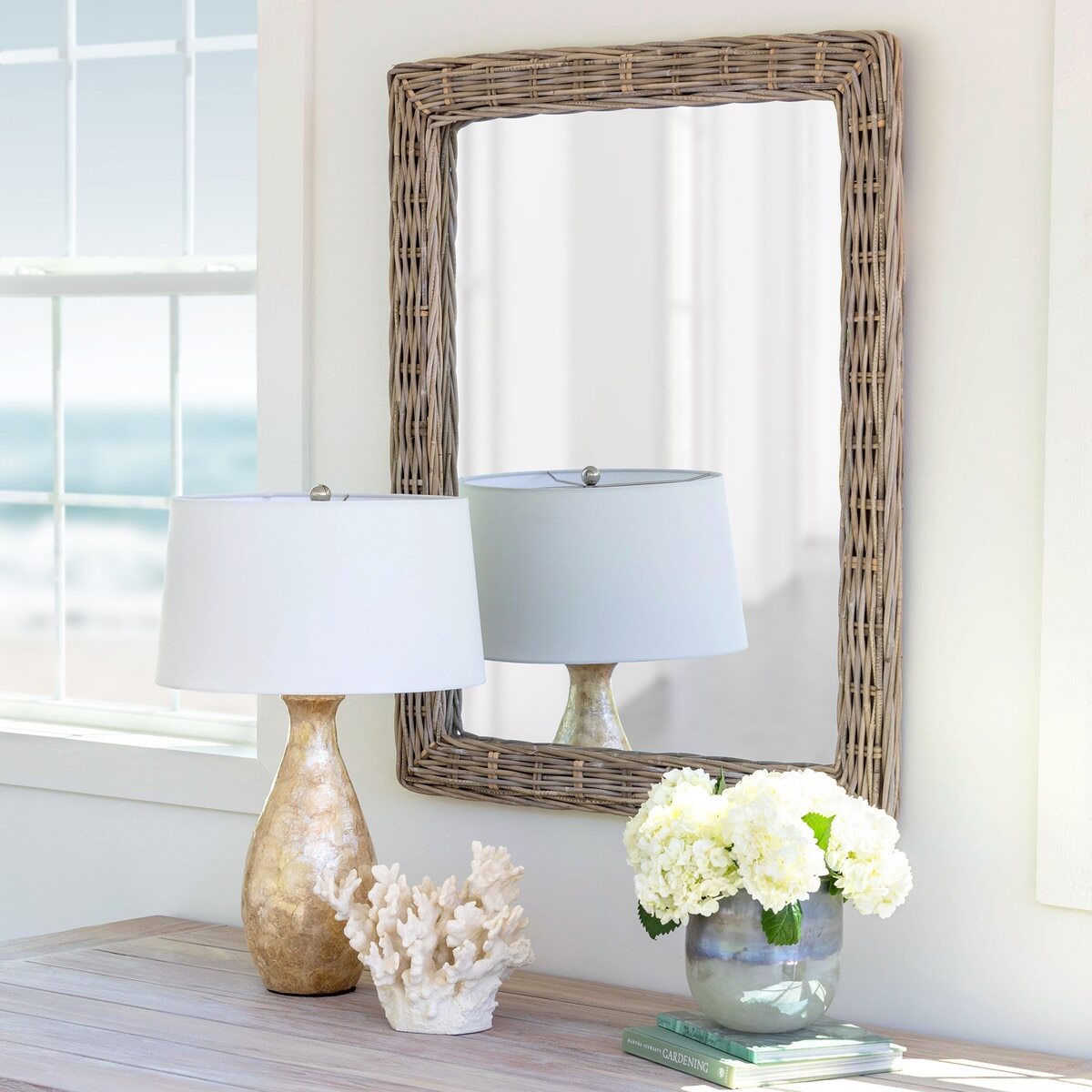 (image for) Rattan Framed Wall Mirror Boho Beach Cottage Coastal Decor