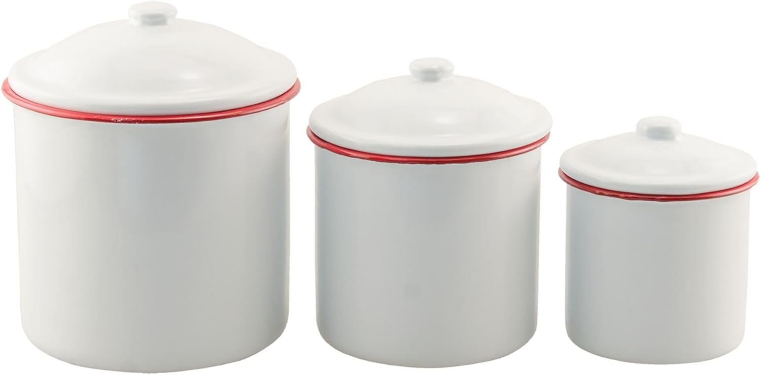 (image for) Enamel Canister Set Red Trim
