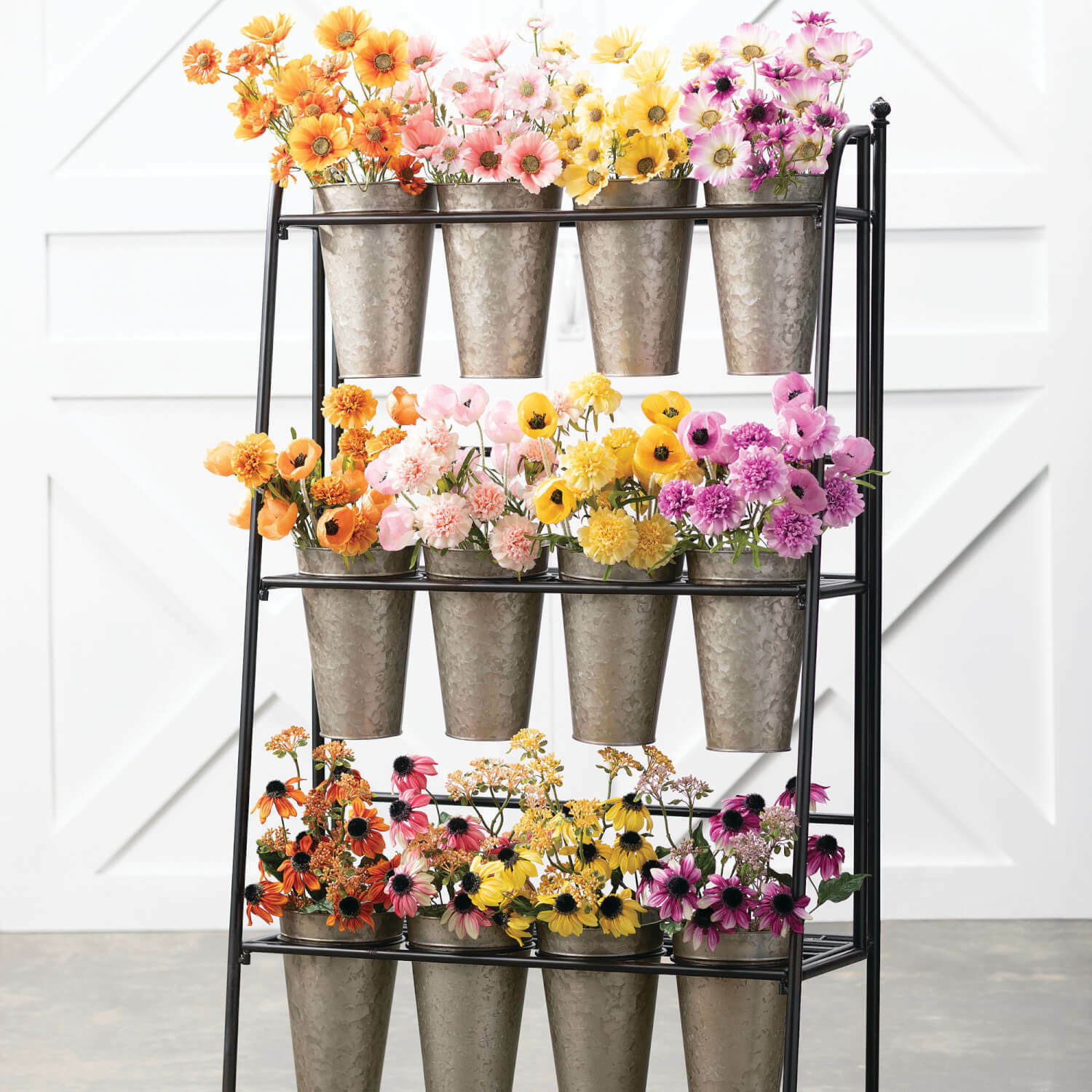 (image for) Flower Vase Display Rack 12 Metal Buckets 3 Tier