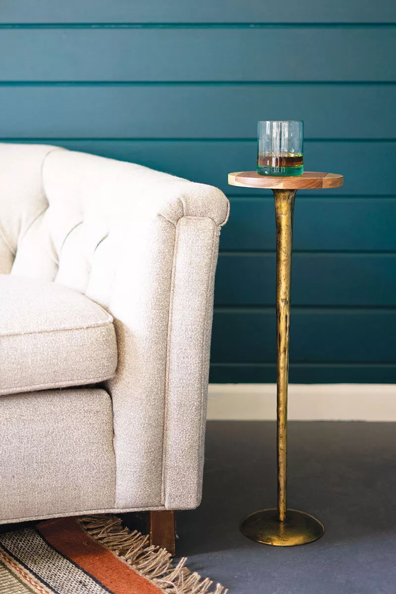 (image for) Metal Cocktail Side Table Antique Style Wood Top Drink Stand