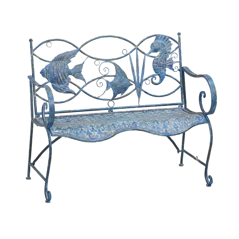 Blue Fish Seahorse Metal Bench (image for) Blue Fish Seahorse Metal Bench