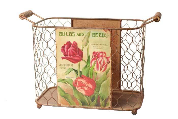 (image for) Floral Metal Wire Bin with Side Handles