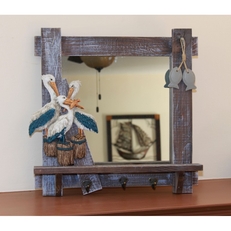 (image for) Pelicans & Fish Mirror with Hooks