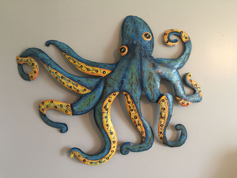 (image for) Hand Painted Metal Octopus Wall Art