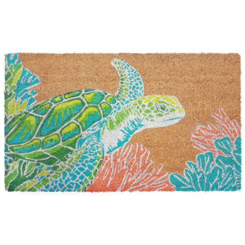 (image for) Sea Turtle & Ocean Coral Coir Door Mat