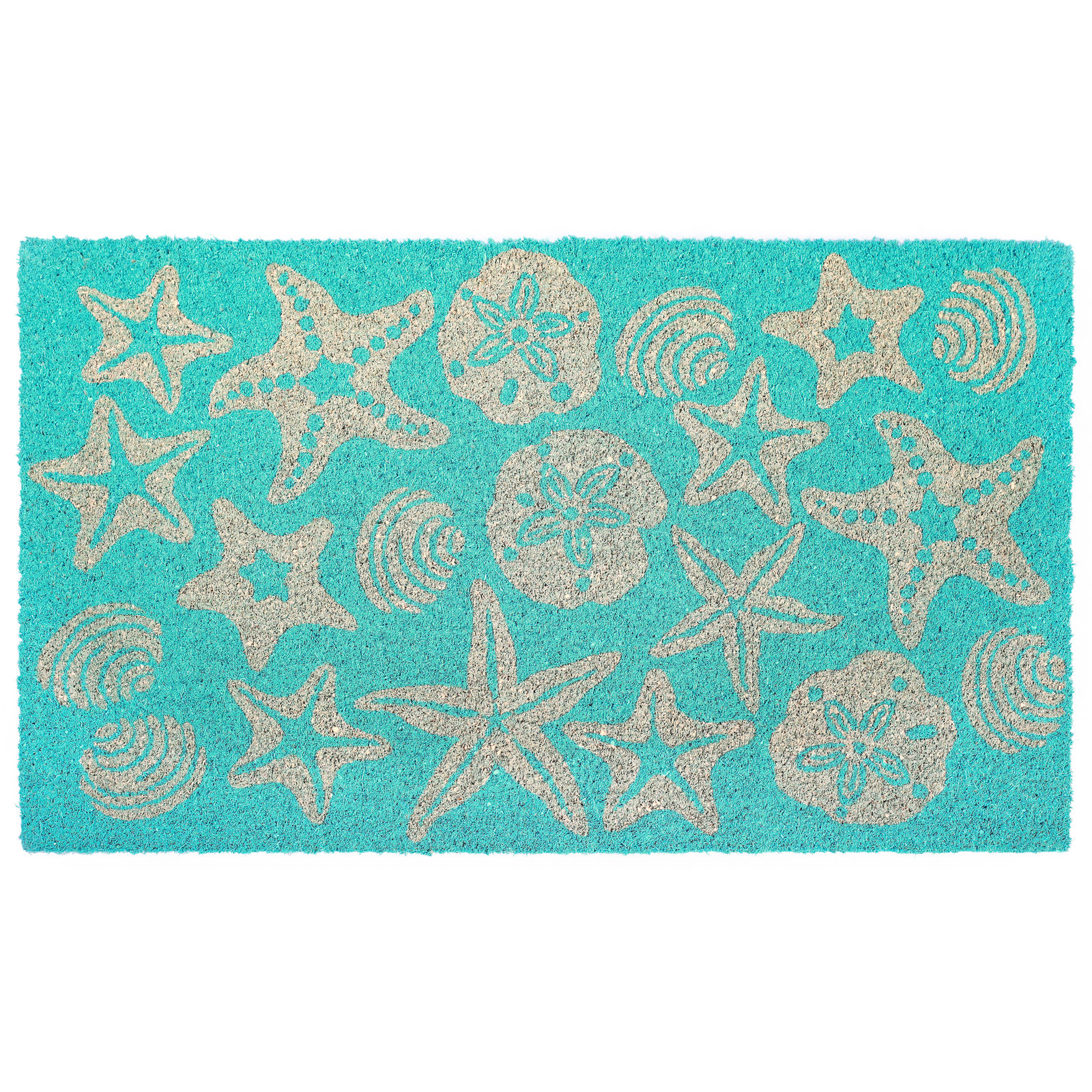 (image for) Shell Starfish Sand Dollar Coir Door Mat Aqua